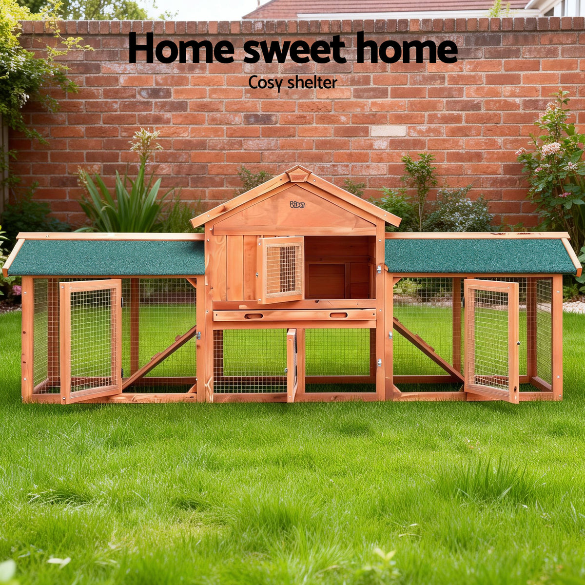 i.Pet Wooden Chicken Coop Rabbit Hutch with Run, Large