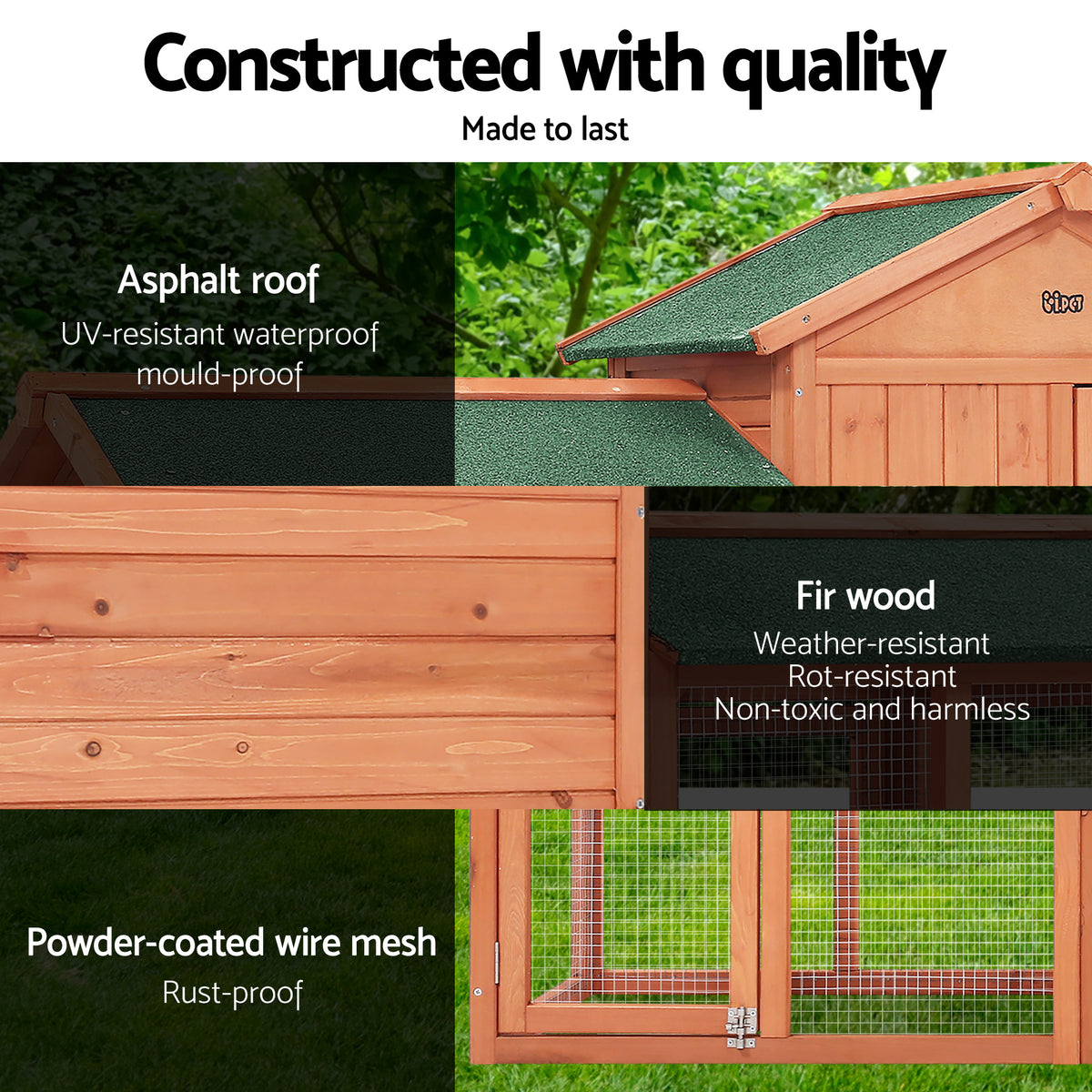 i.Pet Wooden Chicken Coop Rabbit Hutch with Run, Large