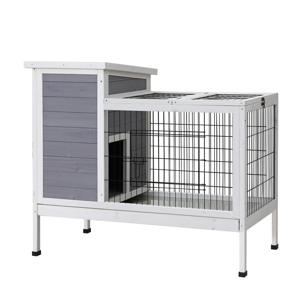 i.Pet Wooden Rabbit Hutch Large Outdoor Cage Grey/White
