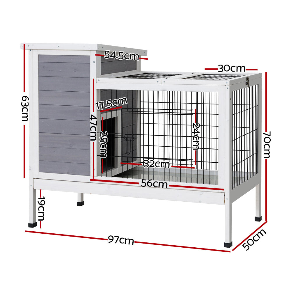 i.Pet Wooden Rabbit Hutch Large Outdoor Cage Grey/White
