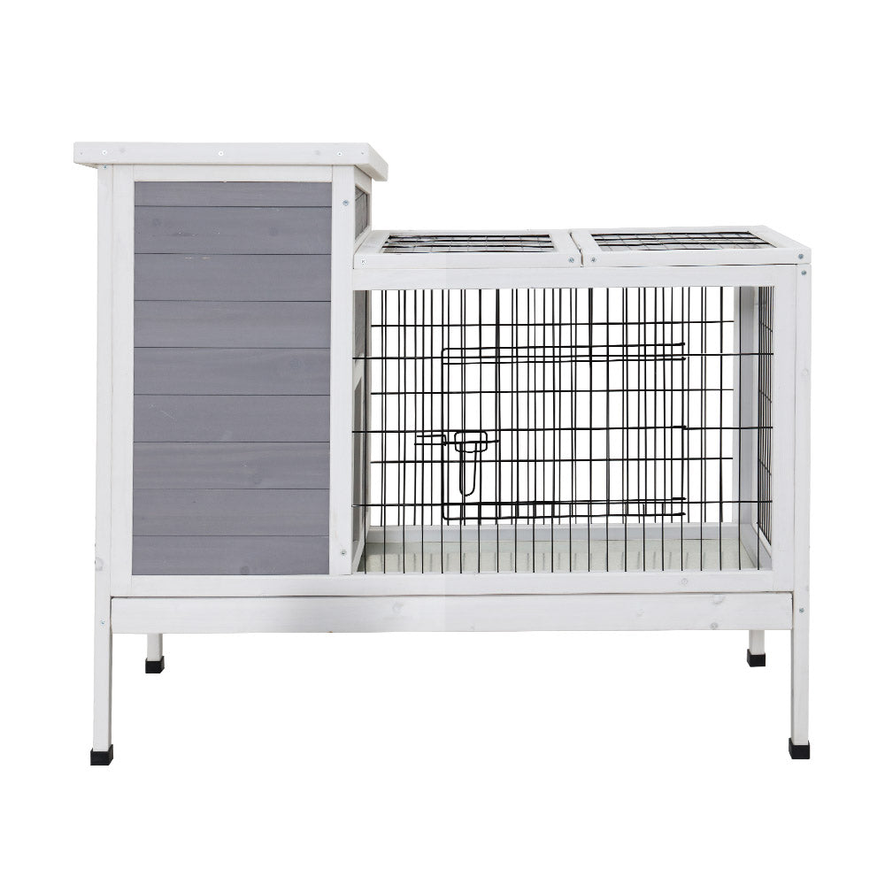 i.Pet Wooden Rabbit Hutch Large Outdoor Cage Grey/White