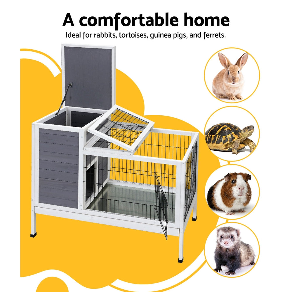 i.Pet Wooden Rabbit Hutch Large Outdoor Cage Grey/White