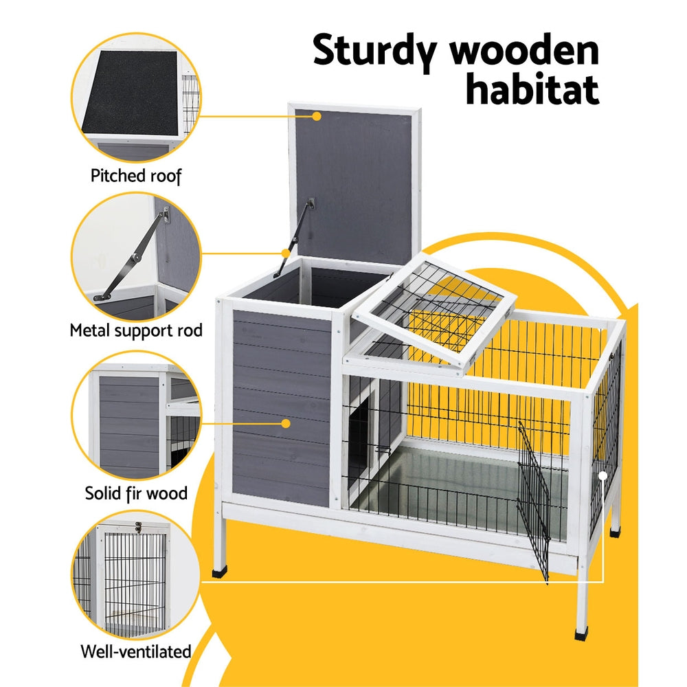 i.Pet Wooden Rabbit Hutch Large Outdoor Cage Grey/White
