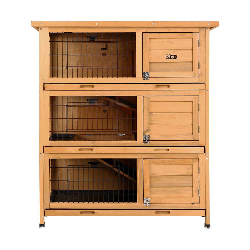 i.Pet Large Wooden Rabbit Hutch Chicken Coop 3-Tier Outdoor