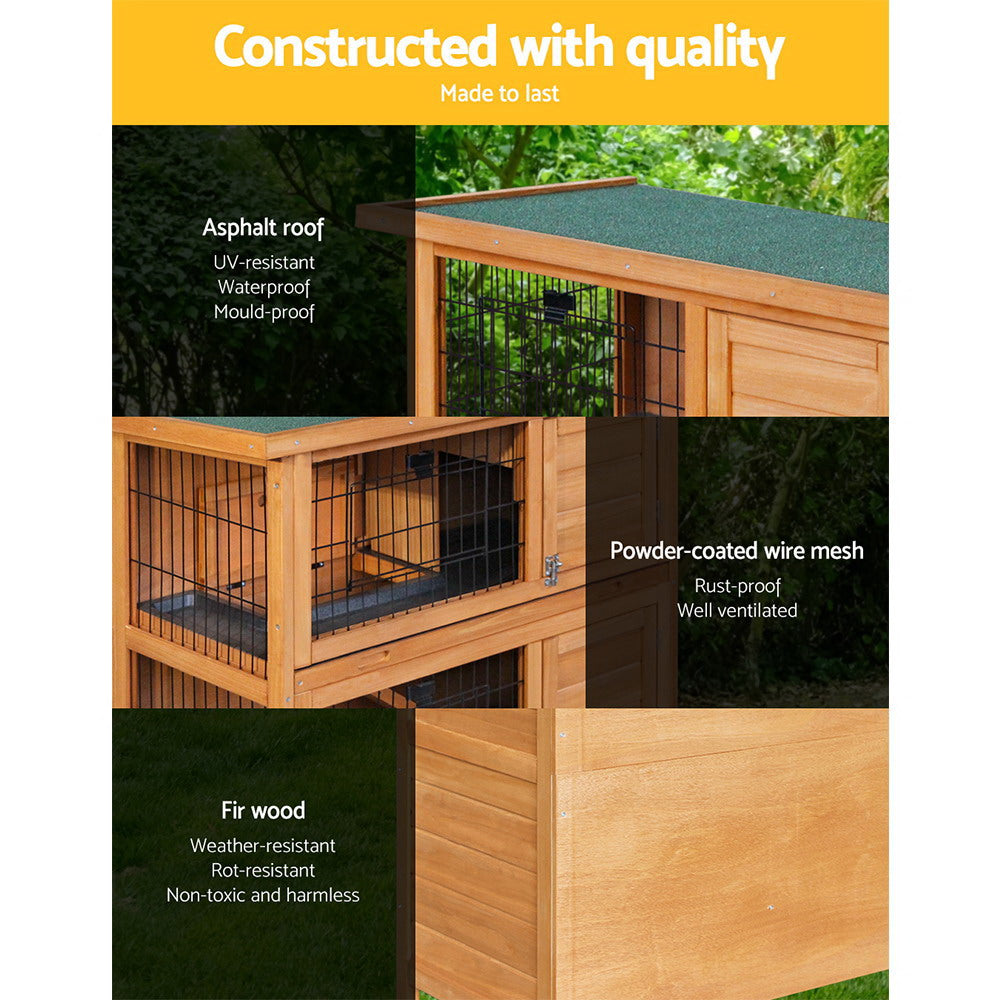 i.Pet Large Wooden Rabbit Hutch Chicken Coop 3-Tier Outdoor
