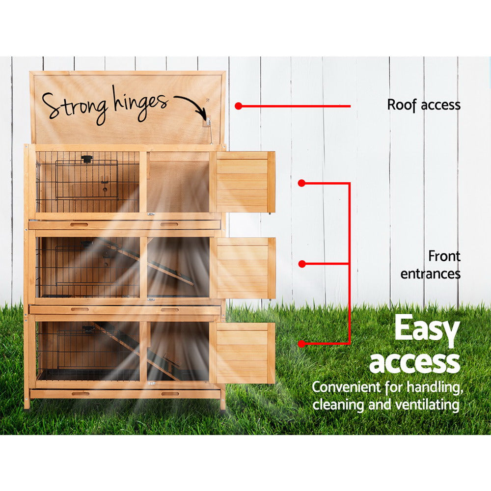 i.Pet Large Wooden Rabbit Hutch Chicken Coop 3-Tier Outdoor