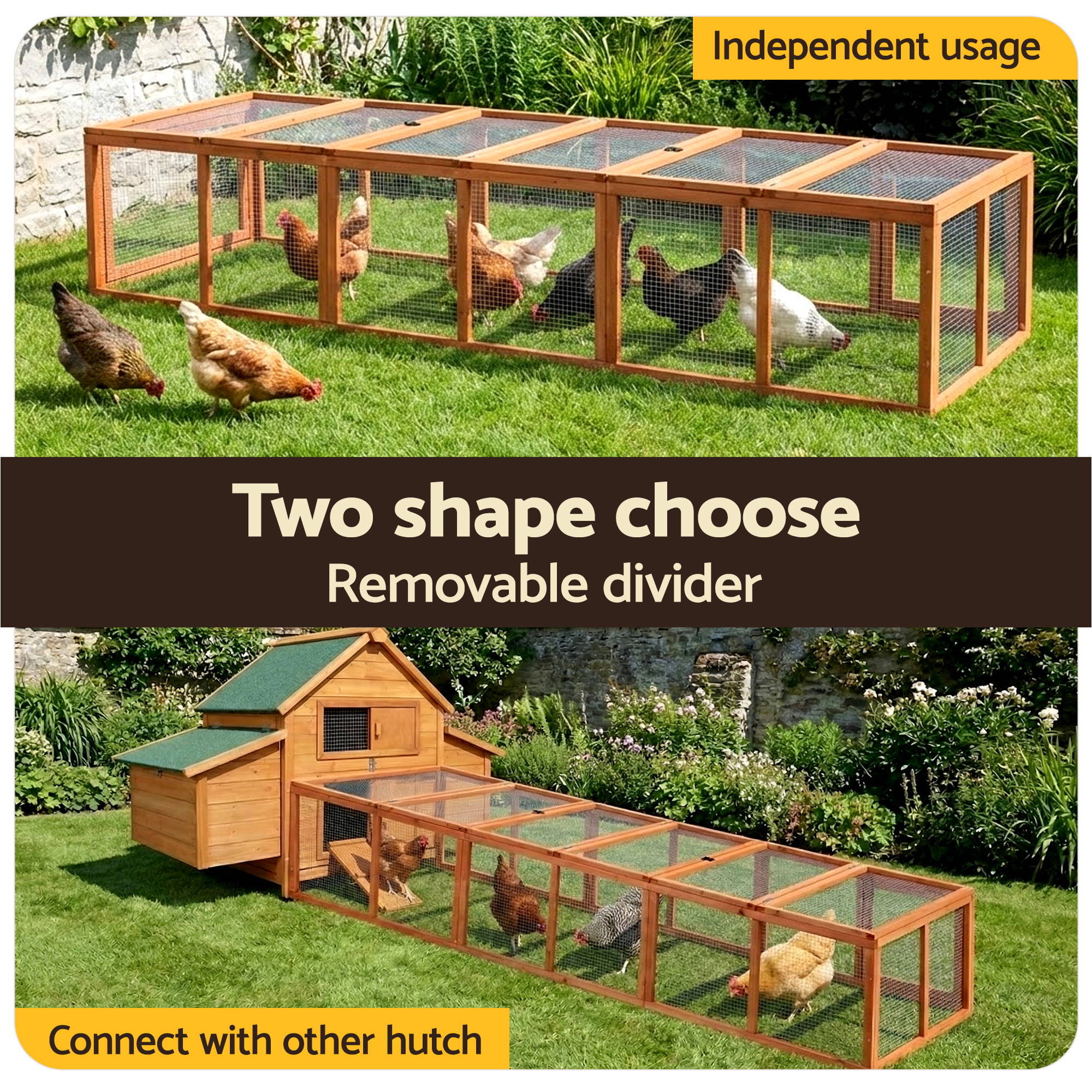 i.Pet Chicken Coop Wooden Pet Run Rabbit Hutch Large Outdoor Cage with Play Area Brown