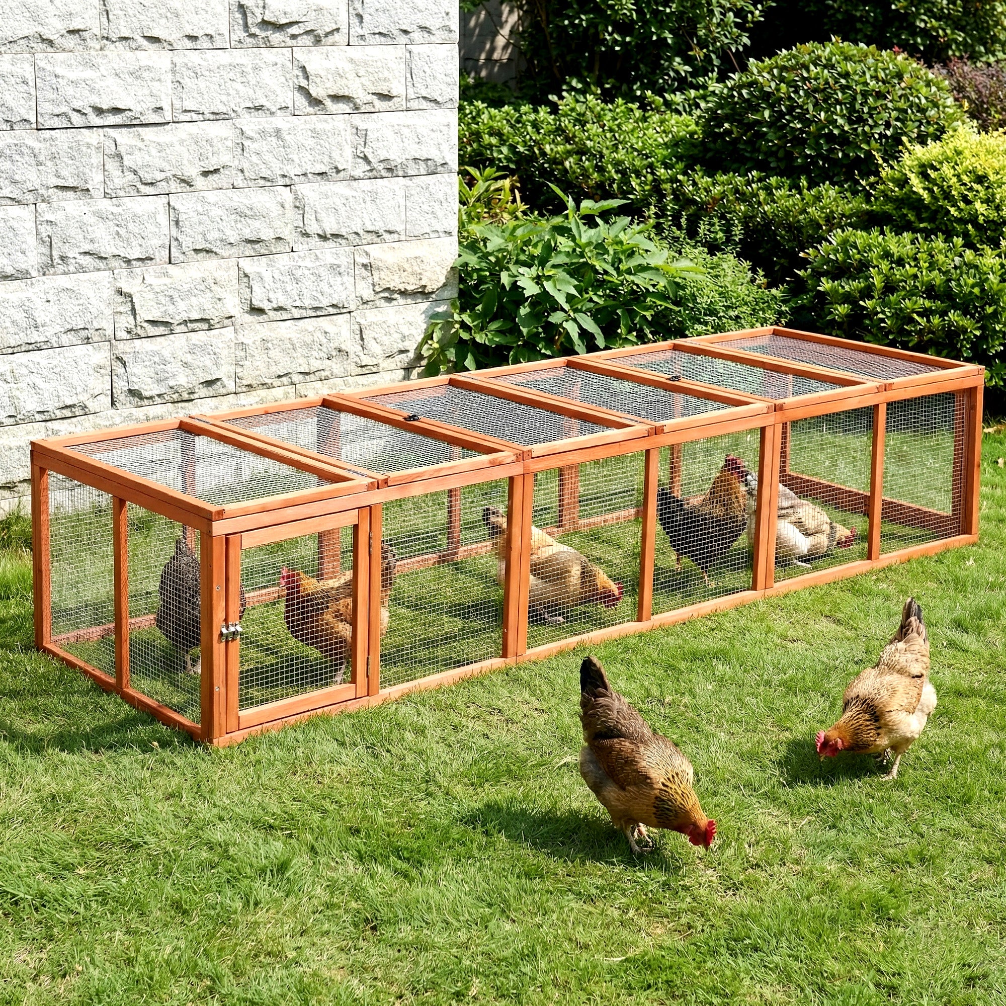 i.Pet Chicken Coop Wooden Pet Run Rabbit Hutch Large Outdoor Cage with Play Area Brown