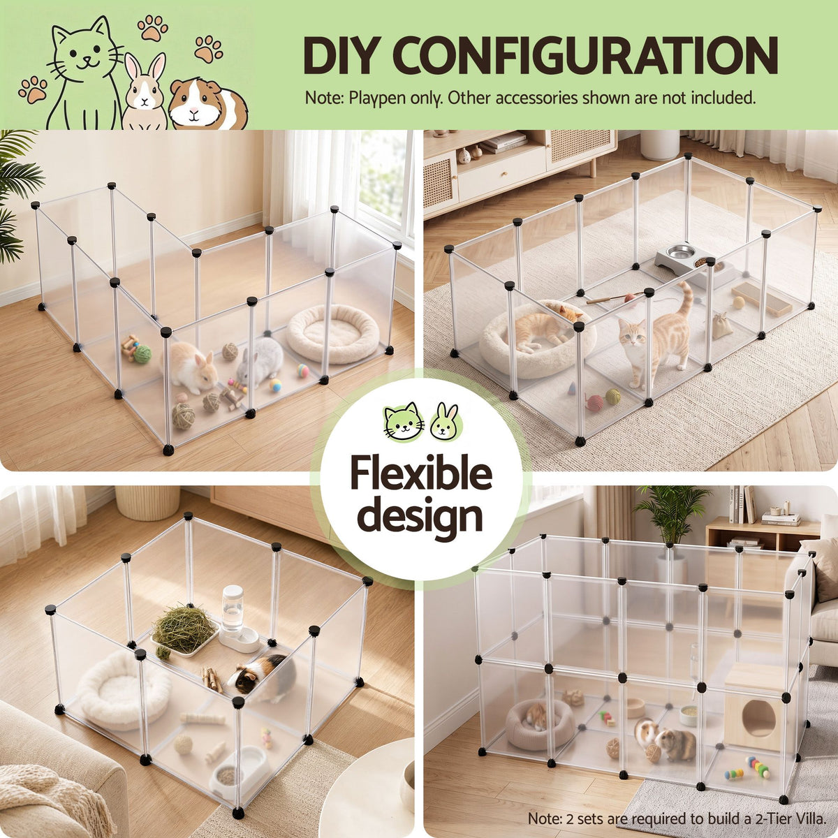 i.Pet 20 Panel DIY Pet Playpen Small Animal Enclosure 125cm
