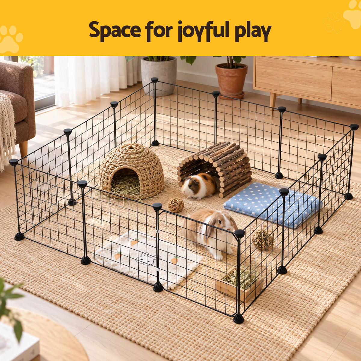 i.Pet Dog Playpen 12 Panels Pet Playpen 35x35cm Iron DIY Enclosure for Small Animals