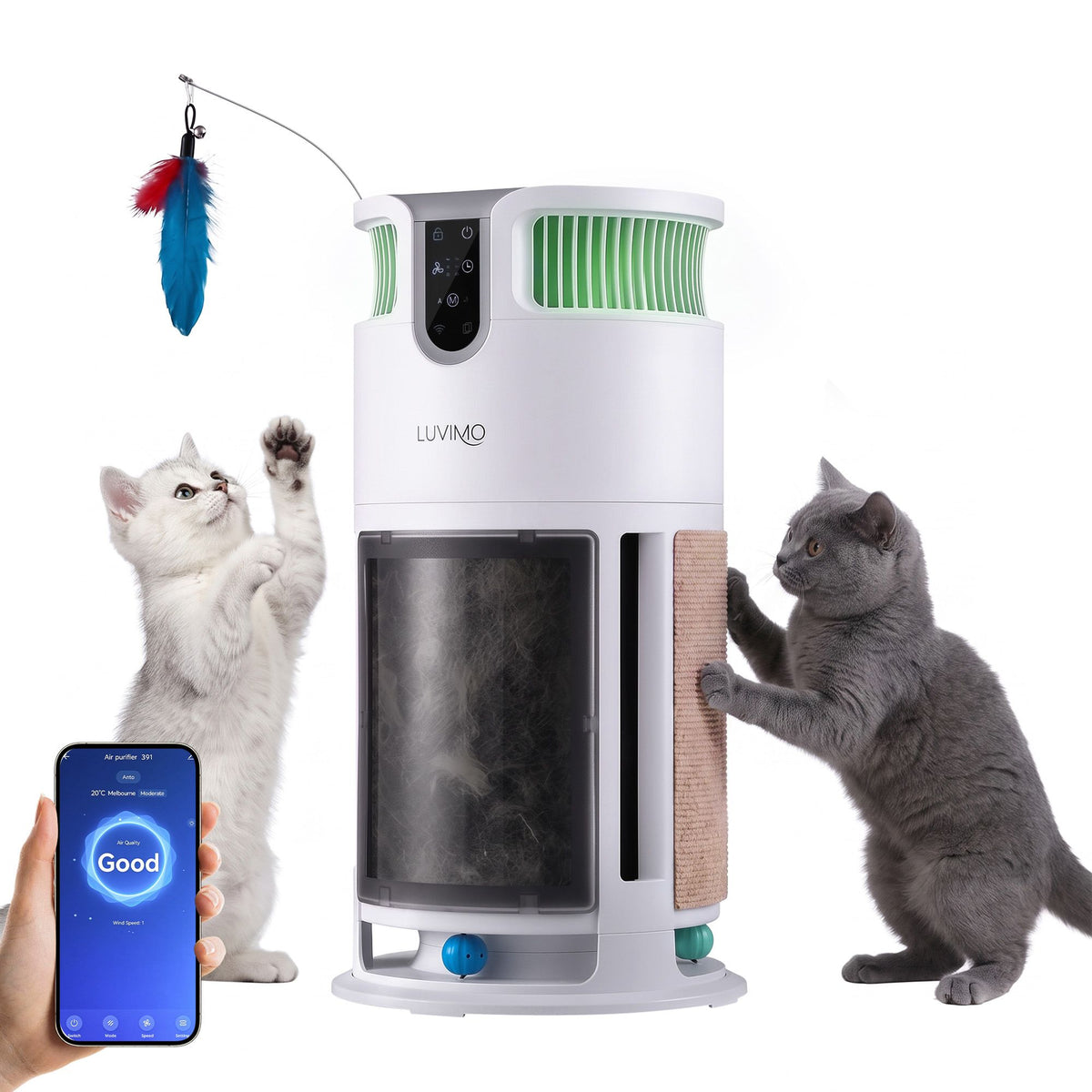 LUVIMO Pet Air Purifier H13 HEPA Smart Air Cleaner CADR 350 w/ Cat Toys for Home