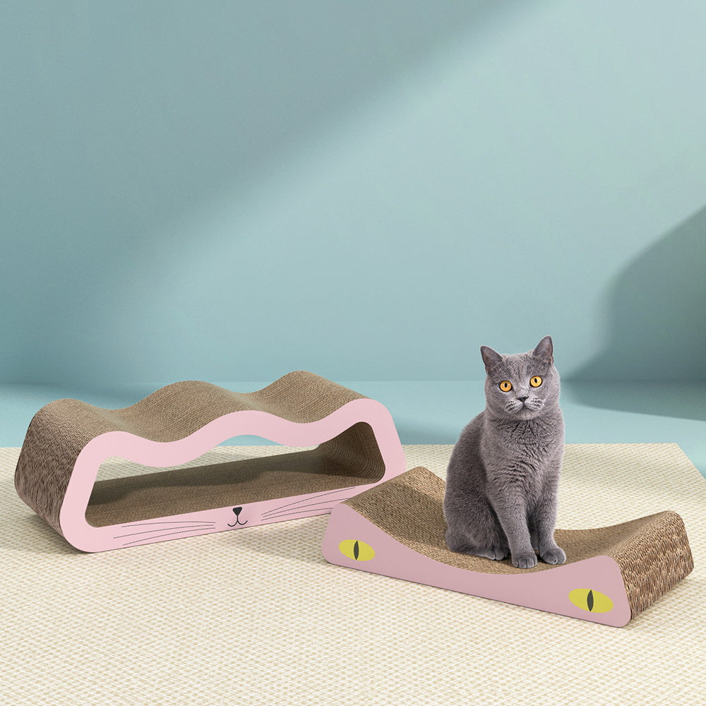 i.Pet Cat Scratching Board Cardboard Curved Brown Pink Catnip