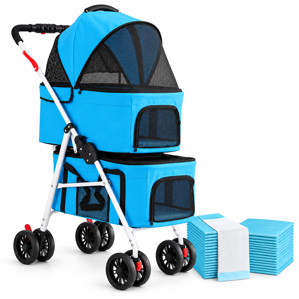 i.Pet 2-Tier Pet Stroller 25kg Capacity with 400 Training Pads