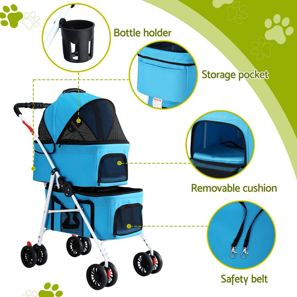 i.Pet 2-Tier Pet Stroller 25kg Capacity with 400 Training Pads