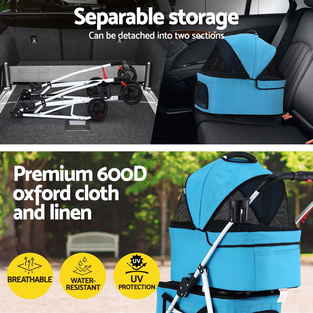 i.Pet 2-Tier Pet Stroller 25kg Capacity with 400 Training Pads