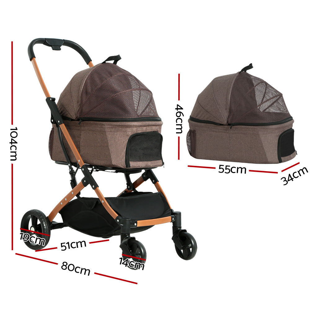 i.Pet Large Pet Stroller Foldable 4-Wheel Pram Brown