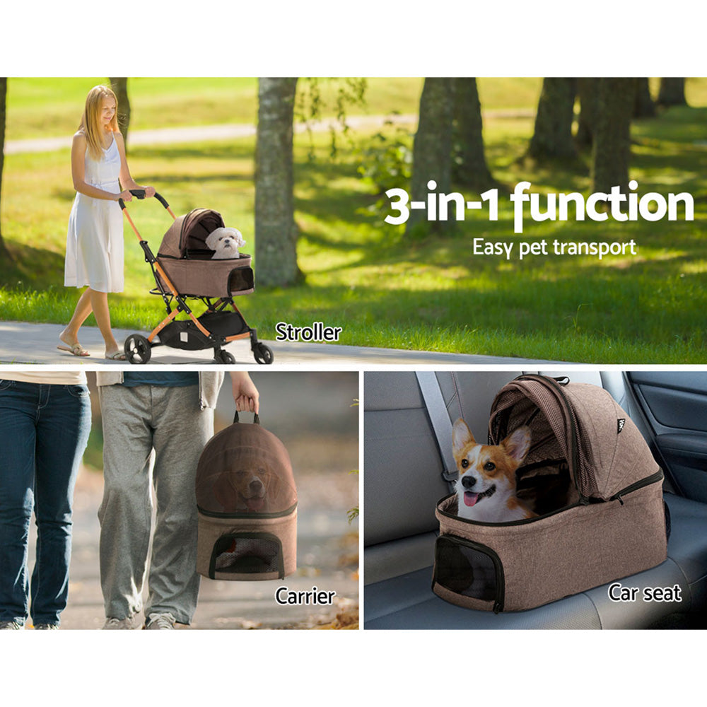 i.Pet Large Pet Stroller Foldable 4-Wheel Pram Brown