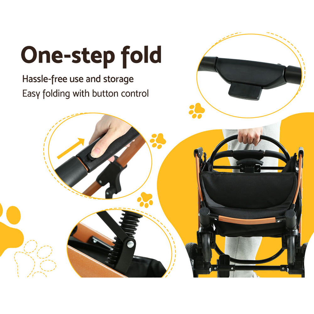 i.Pet Large Pet Stroller Foldable 4-Wheel Pram Brown