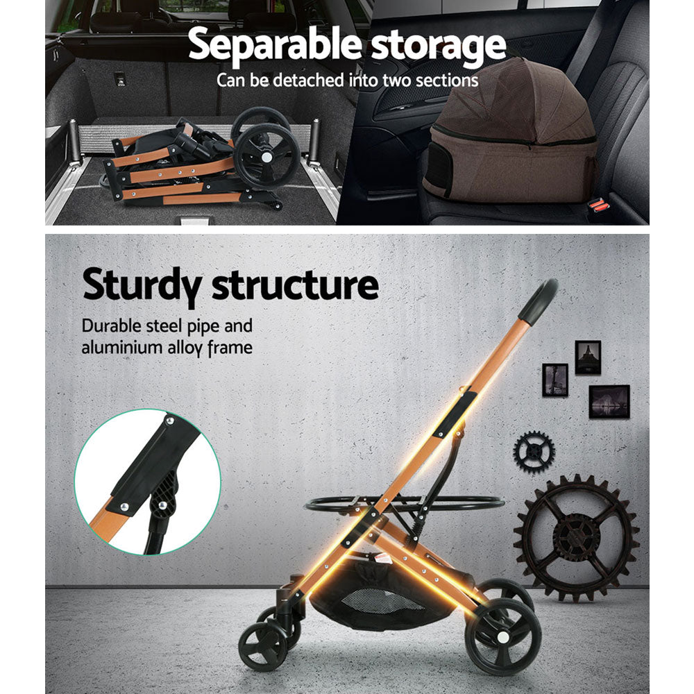 i.Pet Large Pet Stroller Foldable 4-Wheel Pram Brown