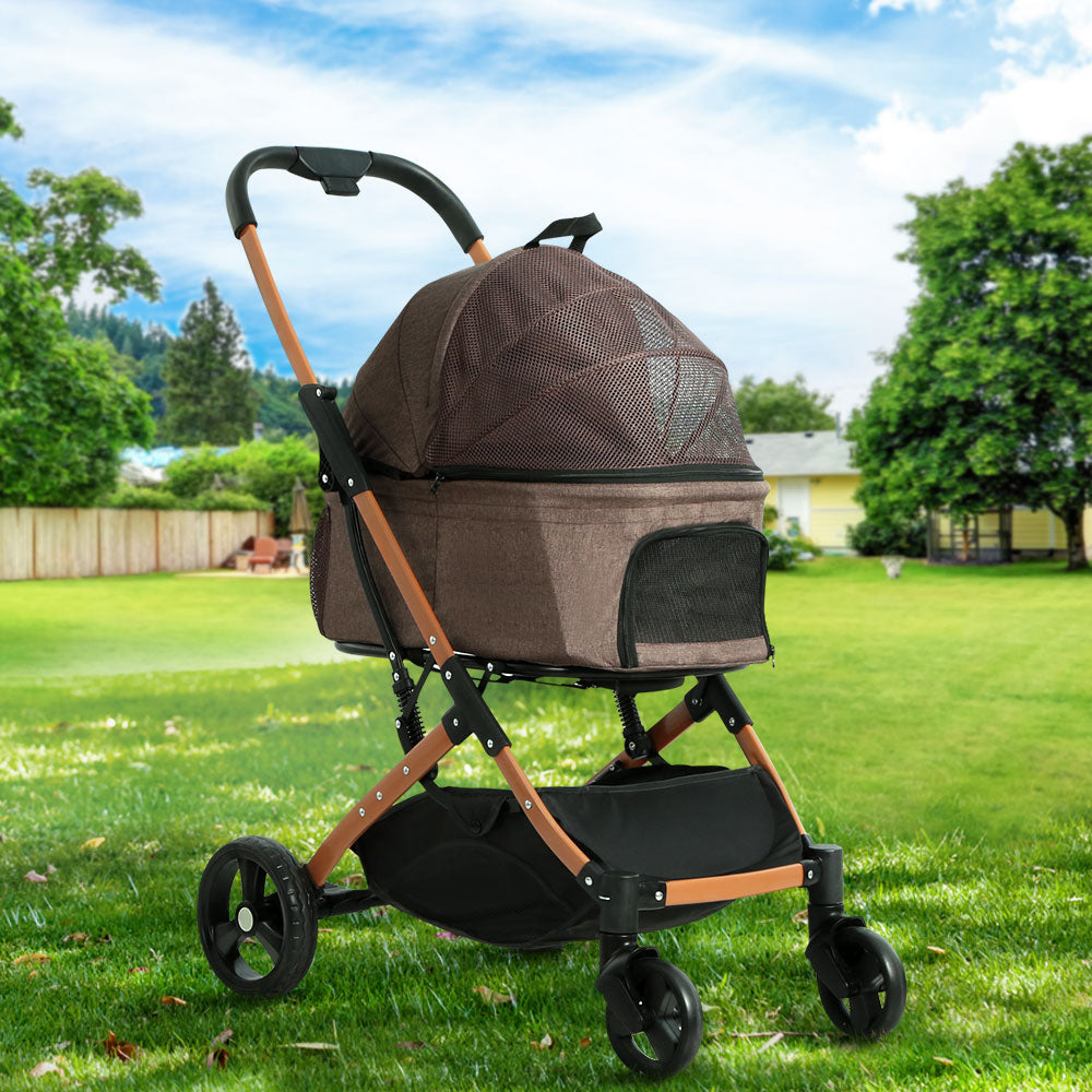 i.Pet Large Pet Stroller Foldable 4-Wheel Pram Brown