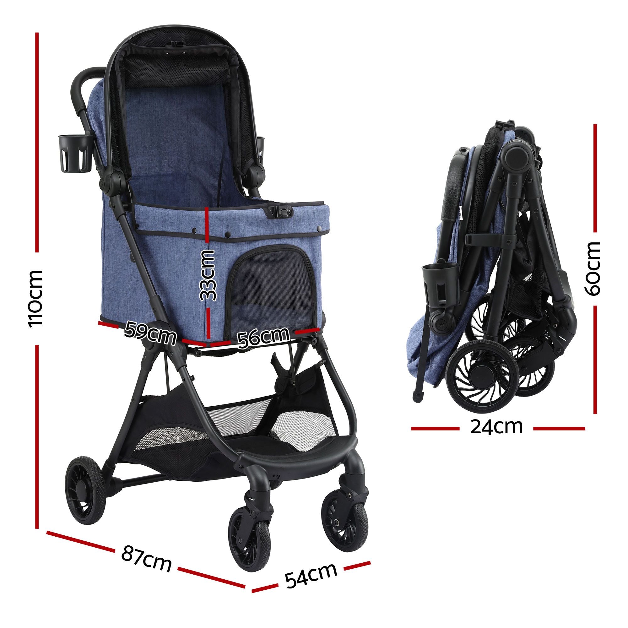 i.Pet Pet Stroller Pram Gravity Folding Dog Cage Large Travel Pushchair 4 Wheels