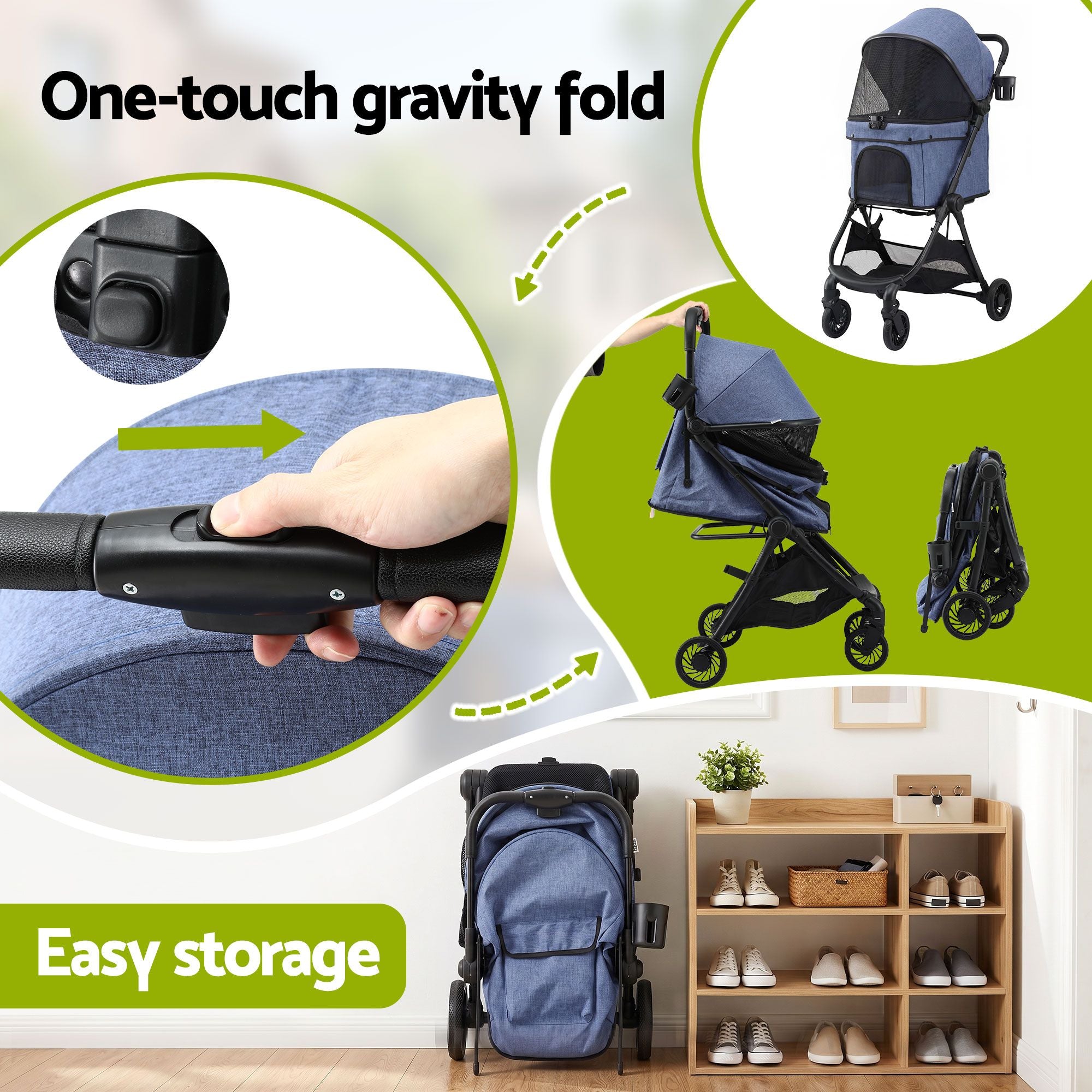 i.Pet Pet Stroller Pram Gravity Folding Dog Cage Large Travel Pushchair 4 Wheels