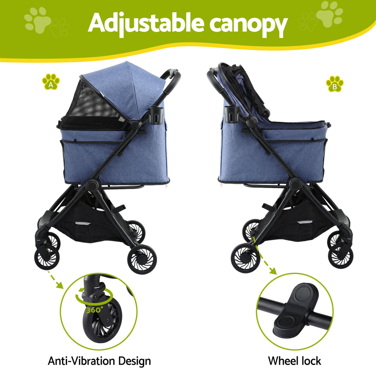 i.Pet Pet Stroller Gravity Folding Dog Pram Large Travel Pushchair