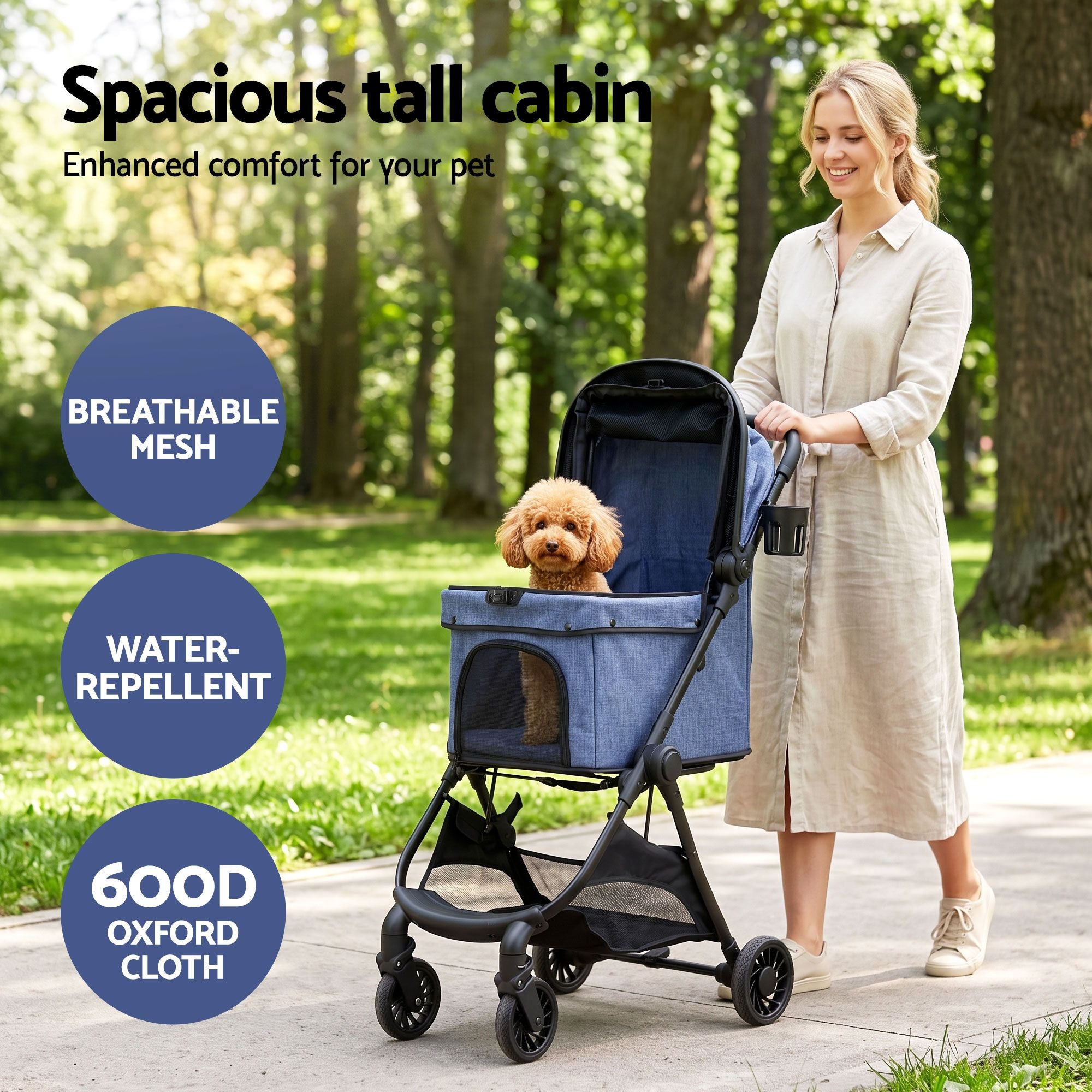 i.Pet Pet Stroller Pram Gravity Folding Dog Cage Large Travel Pushchair 4 Wheels