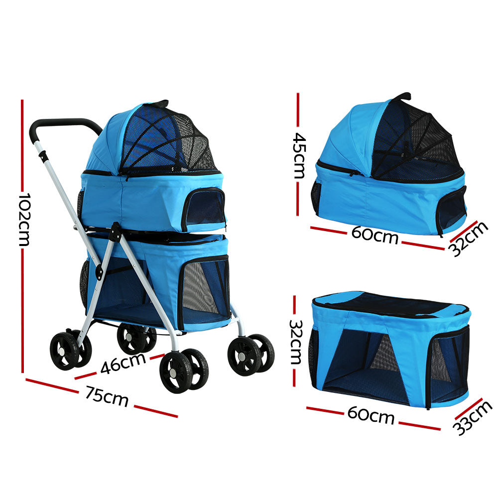 i.Pet Large Pet Stroller Foldable 4-Wheel Blue