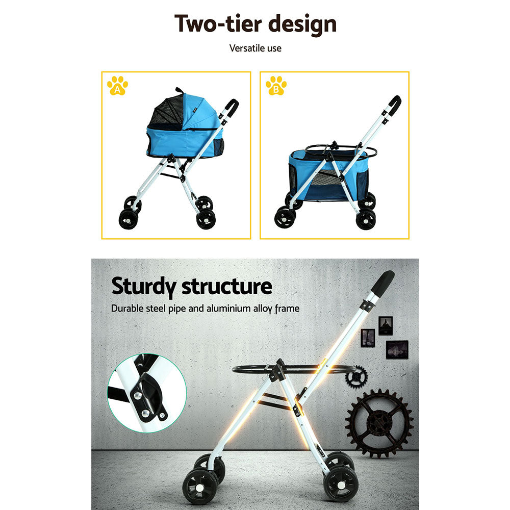 i.Pet Large Pet Stroller Foldable 4-Wheel Blue