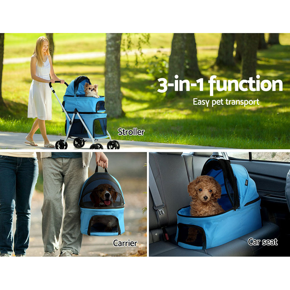 i.Pet Large Pet Stroller Foldable 4-Wheel Blue