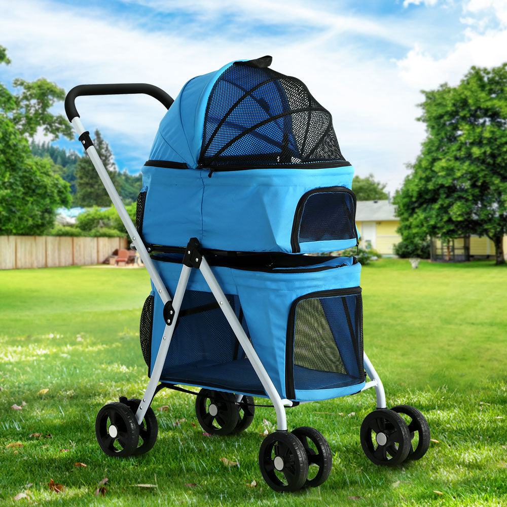 i.Pet Large Pet Stroller Foldable 4-Wheel Blue