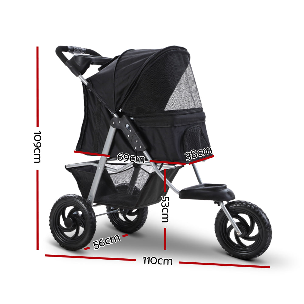 i.Pet Large Pet Stroller 3-Wheel Foldable Dog Pram Black