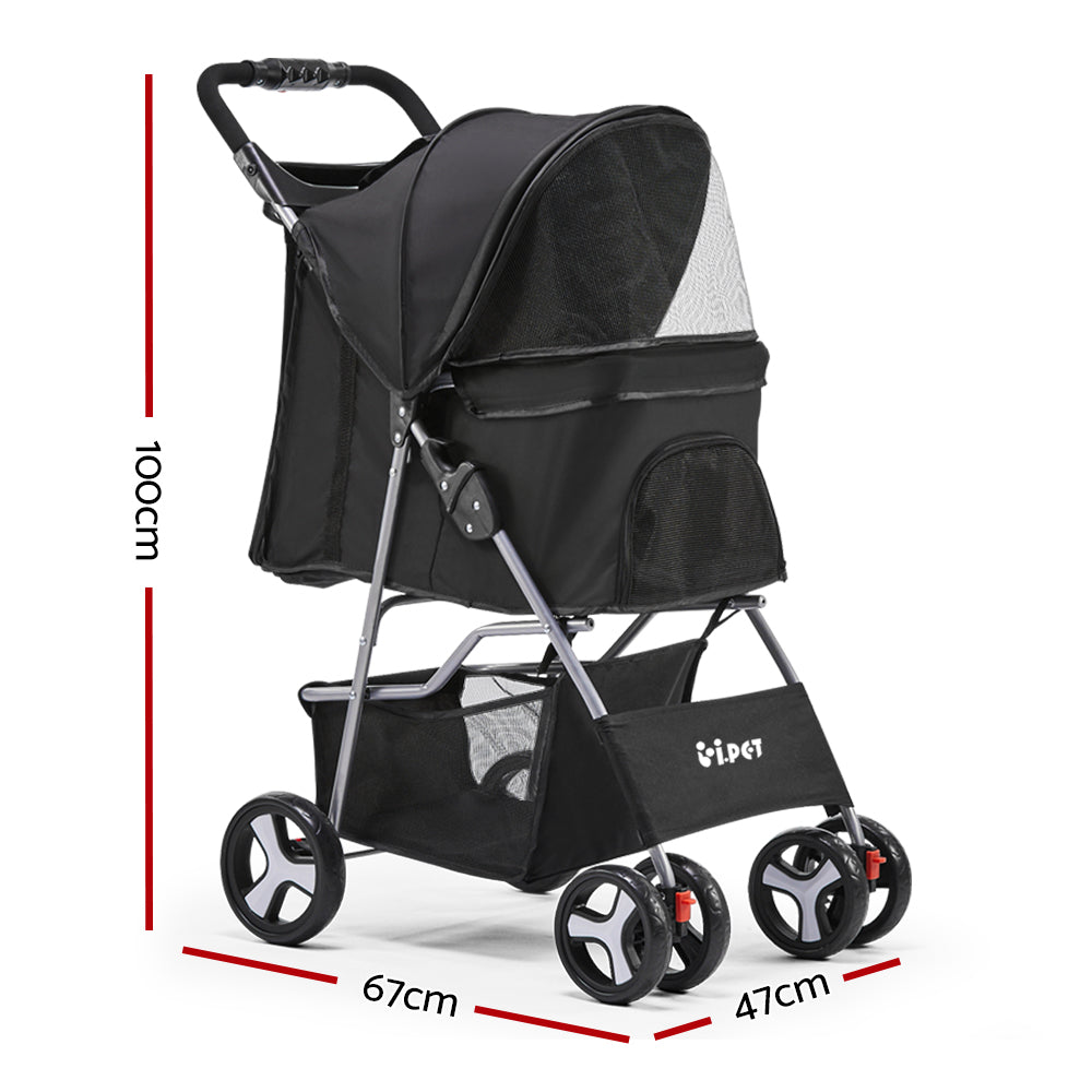 i.Pet 4-Wheel Pet Stroller Black