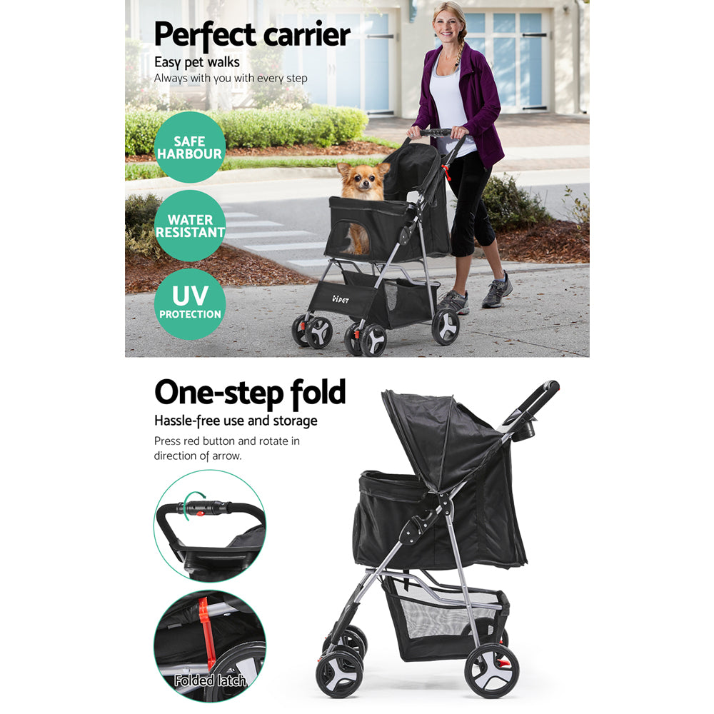 i.Pet 4-Wheel Pet Stroller Black