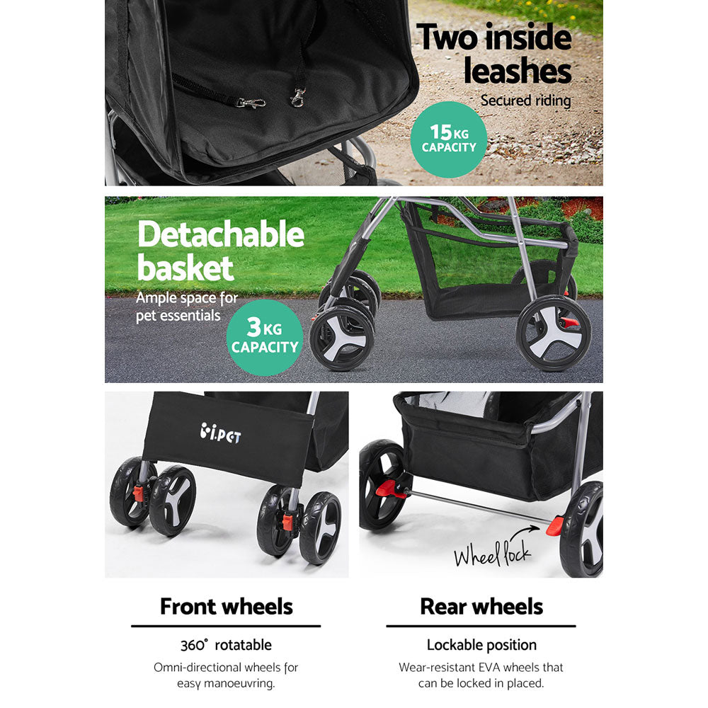 i.Pet 4-Wheel Pet Stroller Black