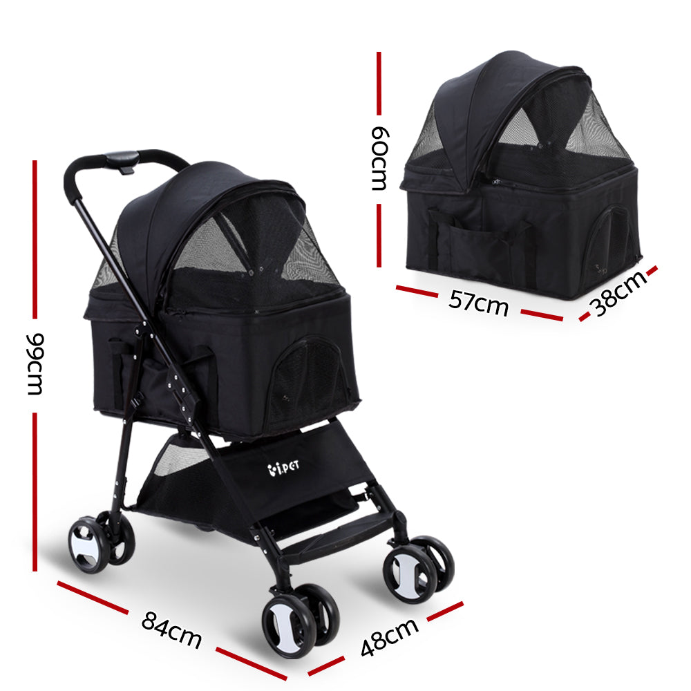 i.Pet Large Pet Stroller Foldable 4-Wheel Black