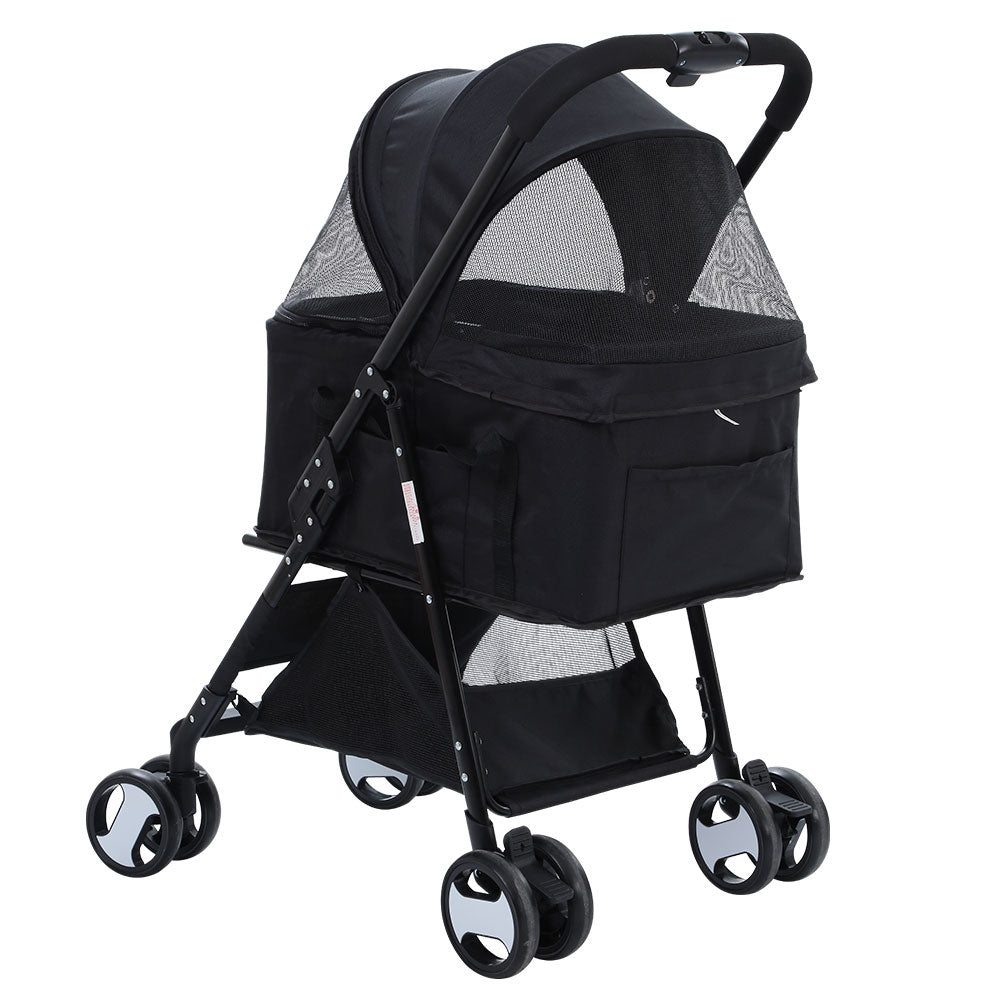 i.Pet Large Pet Stroller Foldable 4-Wheel Black