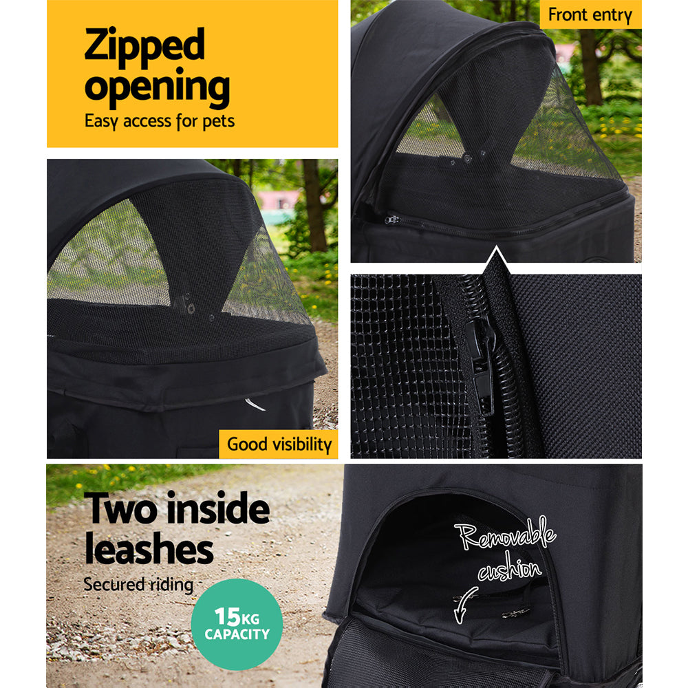 i.Pet Large Pet Stroller Foldable 4-Wheel Black