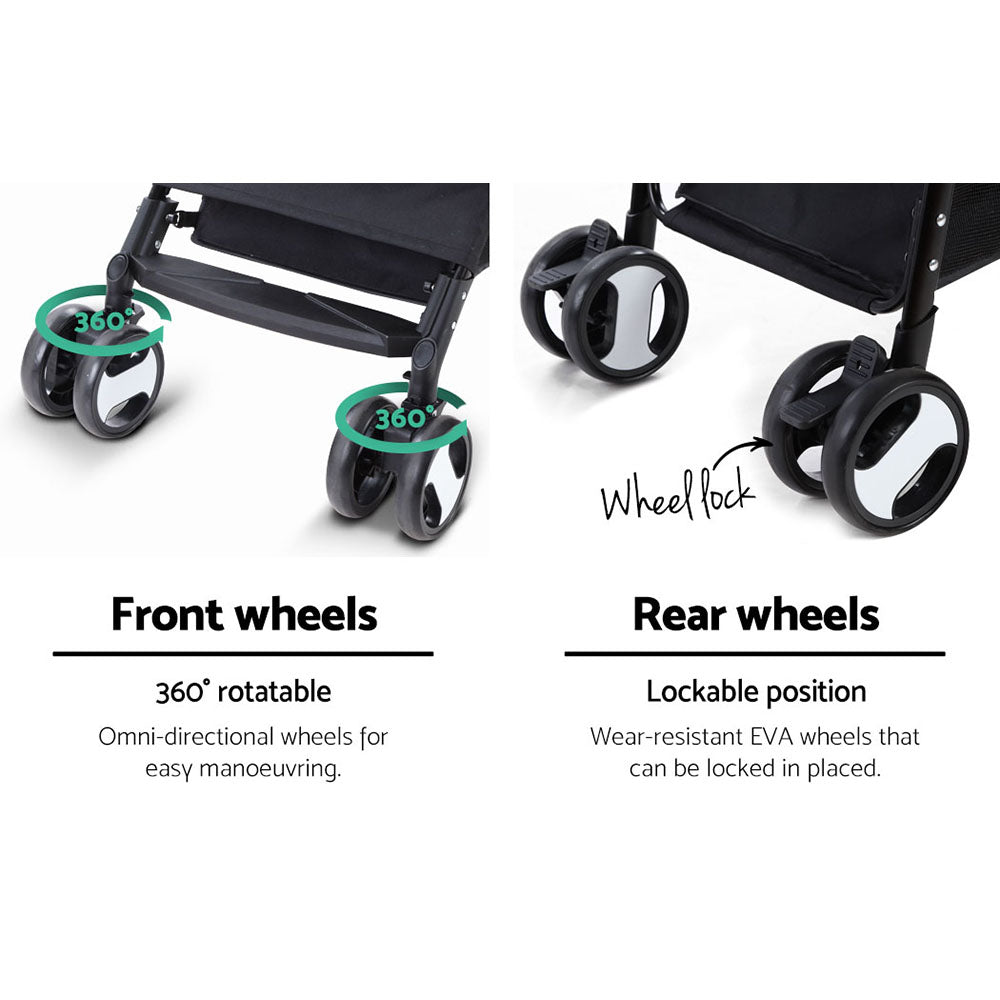 i.Pet Large Pet Stroller Foldable 4-Wheel Black