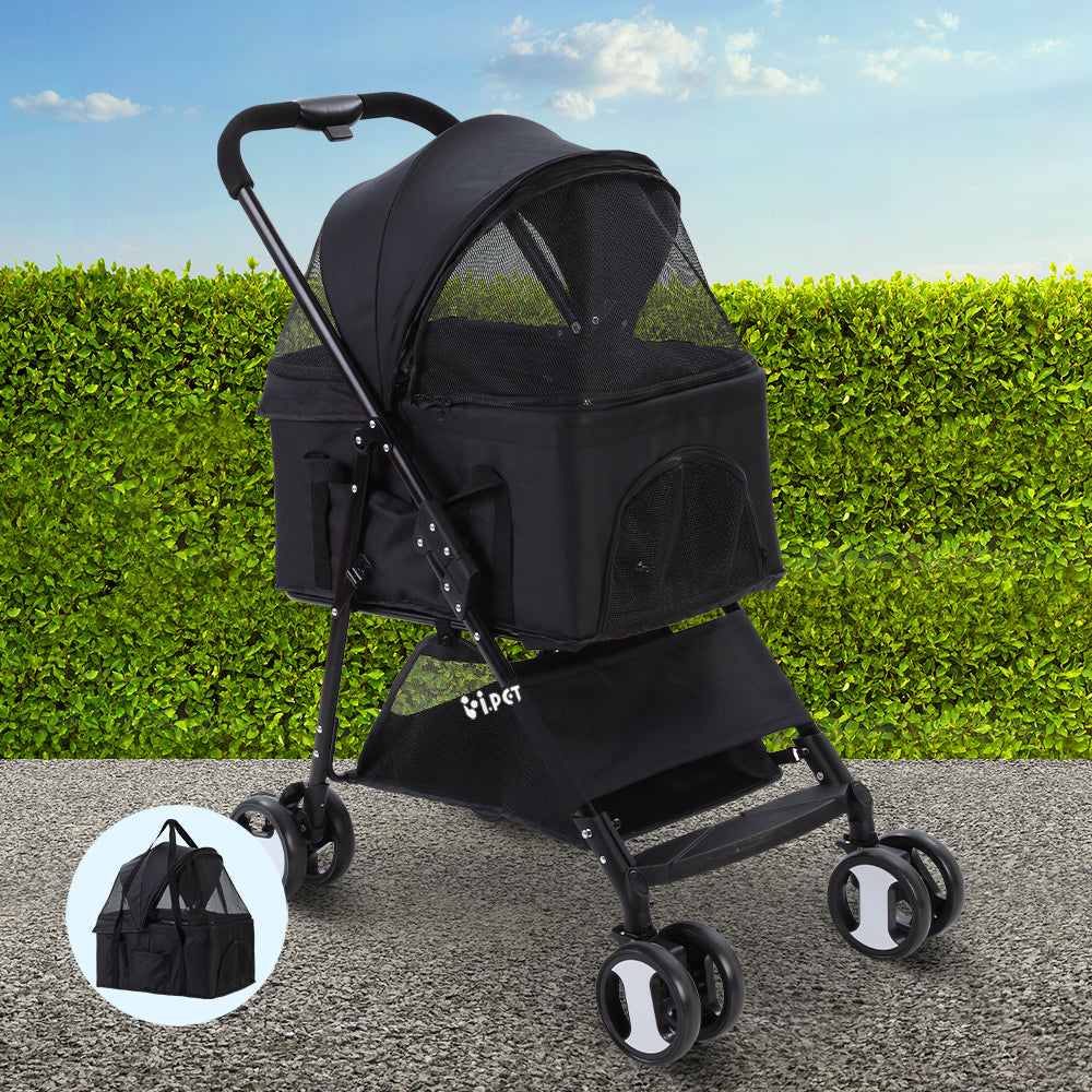 i.Pet Large Pet Stroller Foldable 4-Wheel Black