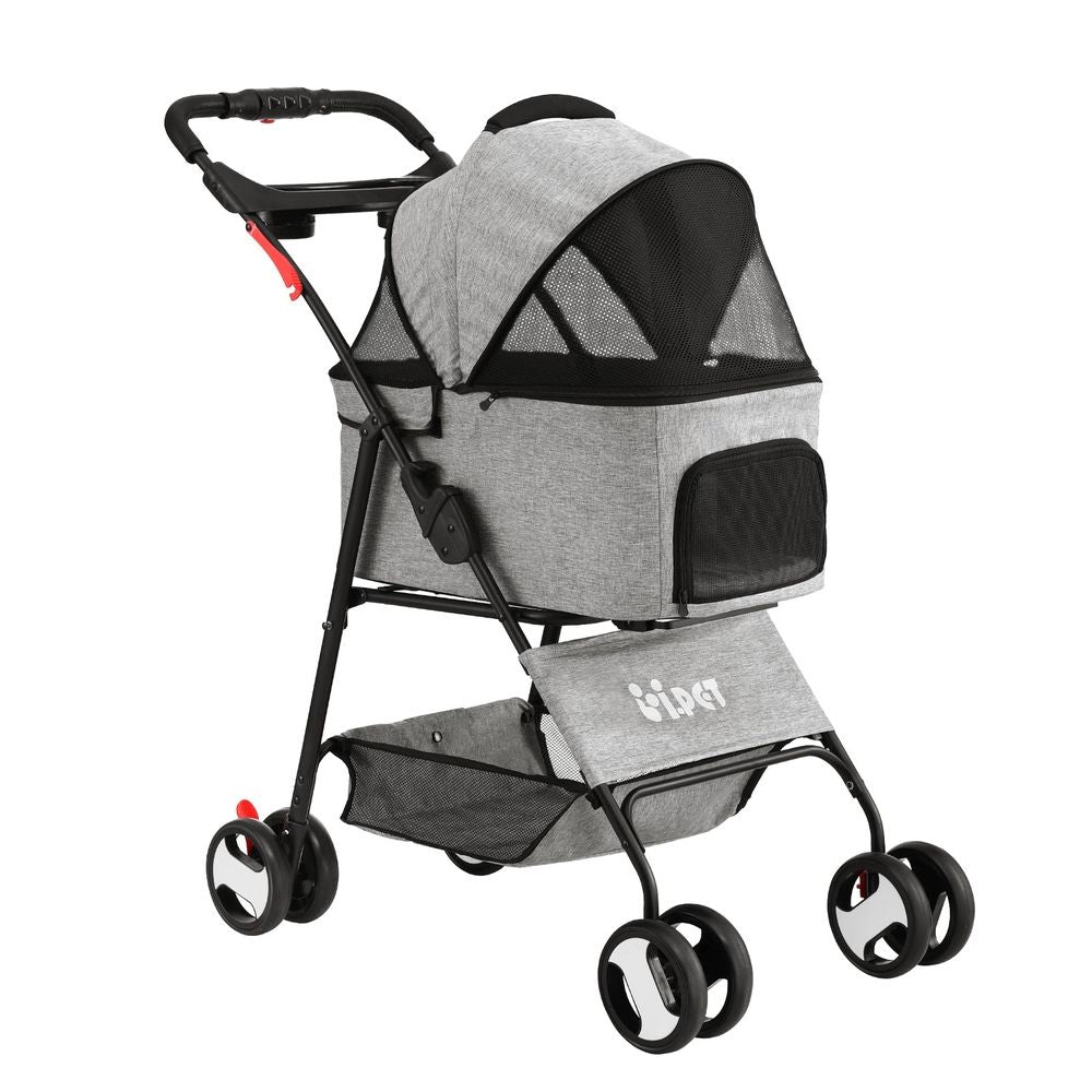 i.Pet Pet Stroller Dog Pram Cat Carrier Foldable 4 Wheels Grey