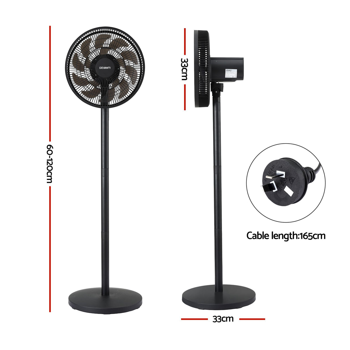 Devanti Pedestal Fan with Remote, 7 Speeds, 3 Heights, Black