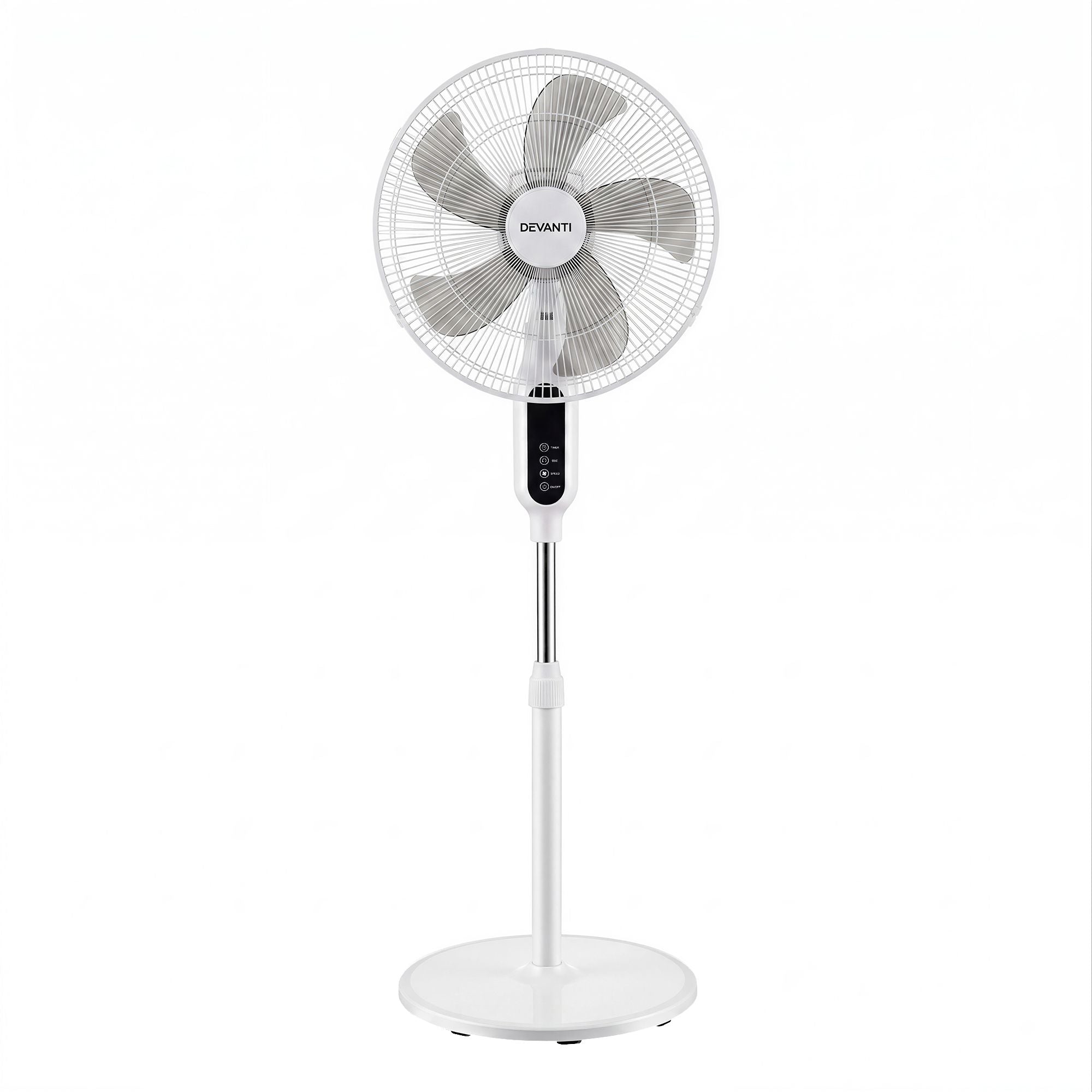DEVANTI 16" Pedestal Fan with Remote 3 Speeds 8H Timer, White