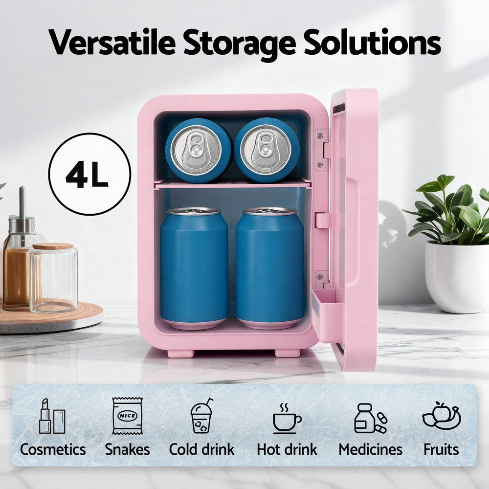 Glacio Mini Fridge 4L with LED Mirror 12V 220V Pink