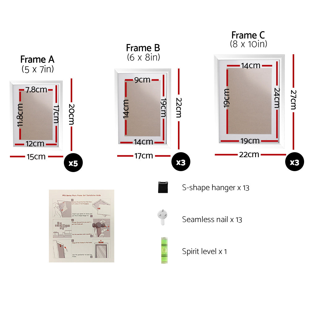 11-Piece White Photo Frame Set 5x7" 6x8" 8x10"