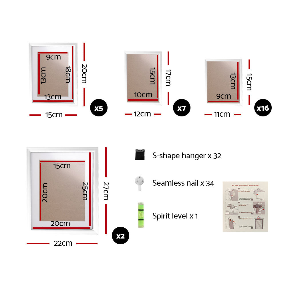 Artiss 30-Piece Photo Frame Set White 8x10" 5x7" 4x6" 3.5x5"