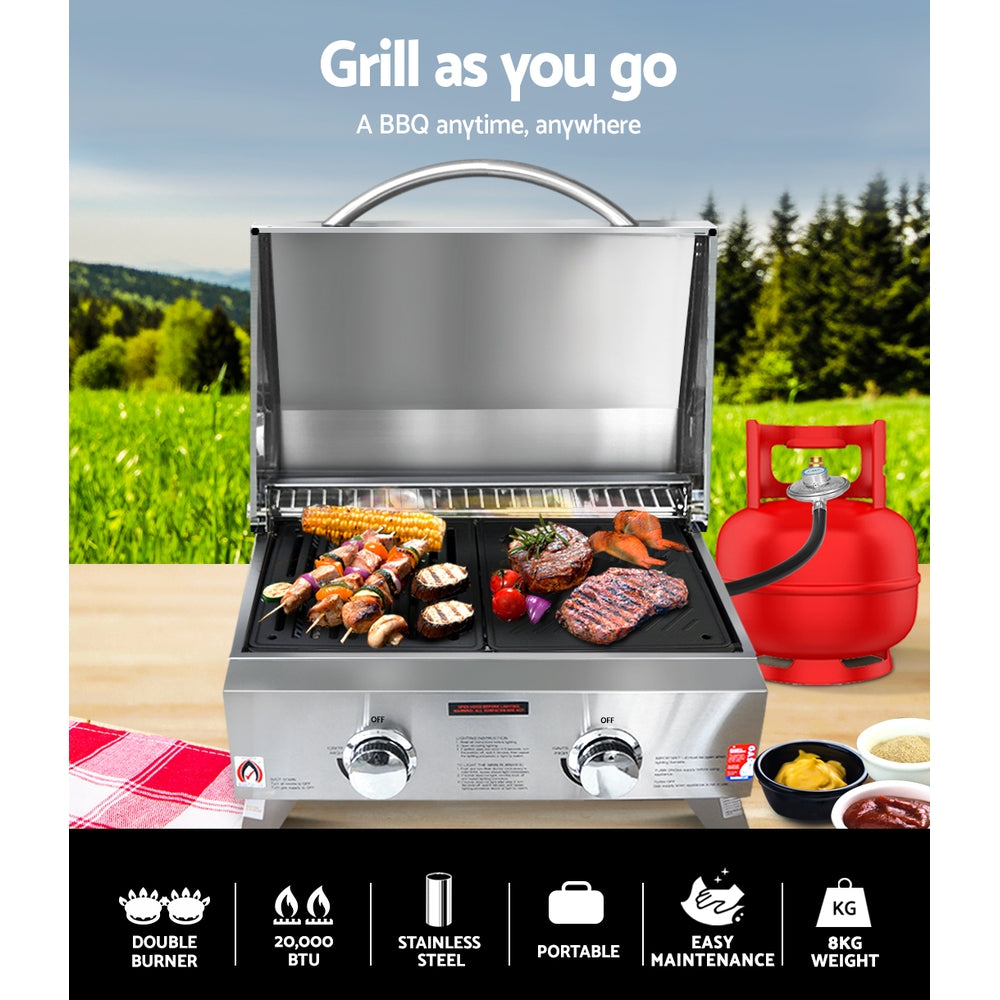 Grillz Portable Gas BBQ 2-Burner Stainless Steel Grill