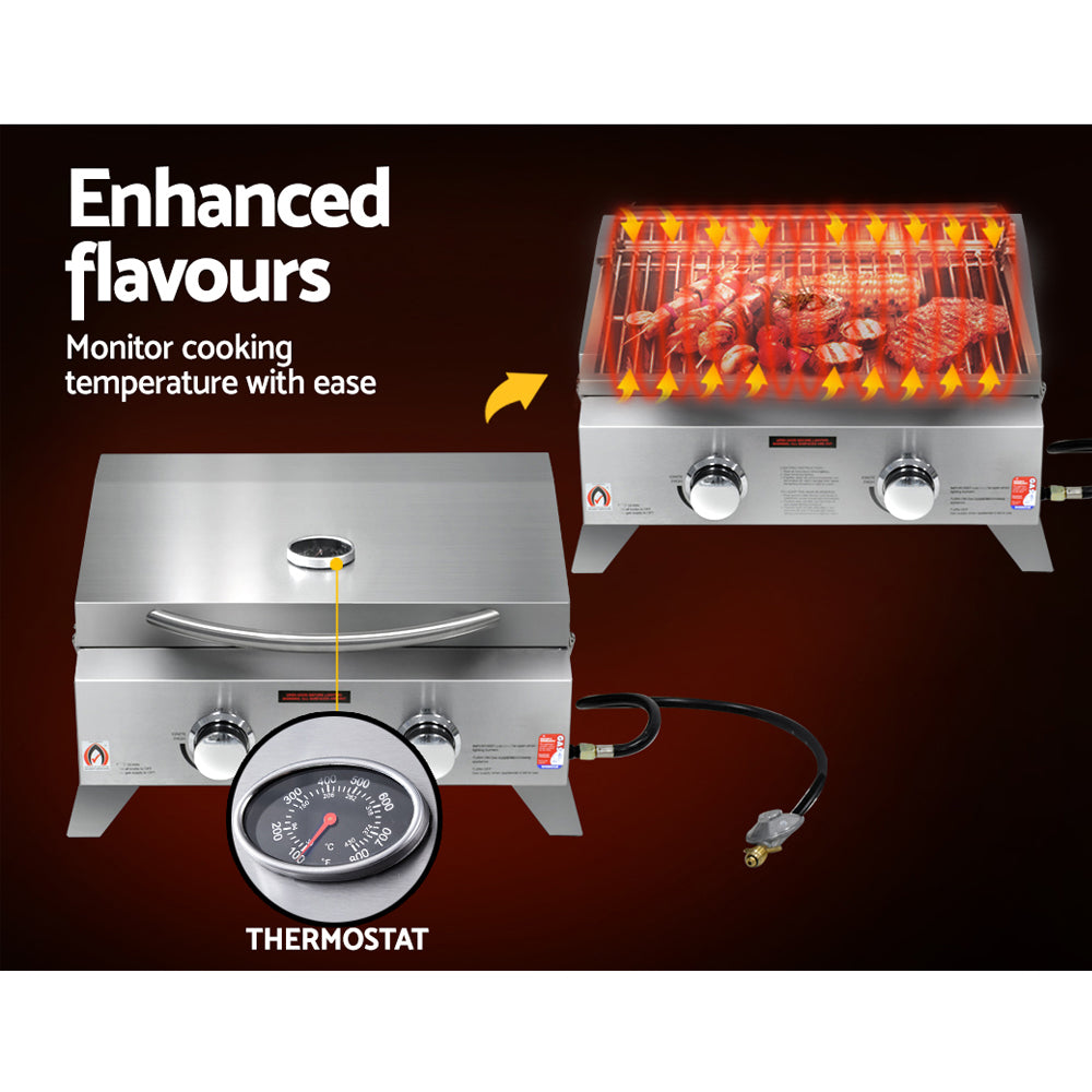 Grillz Portable Gas BBQ 2-Burner Stainless Steel Grill