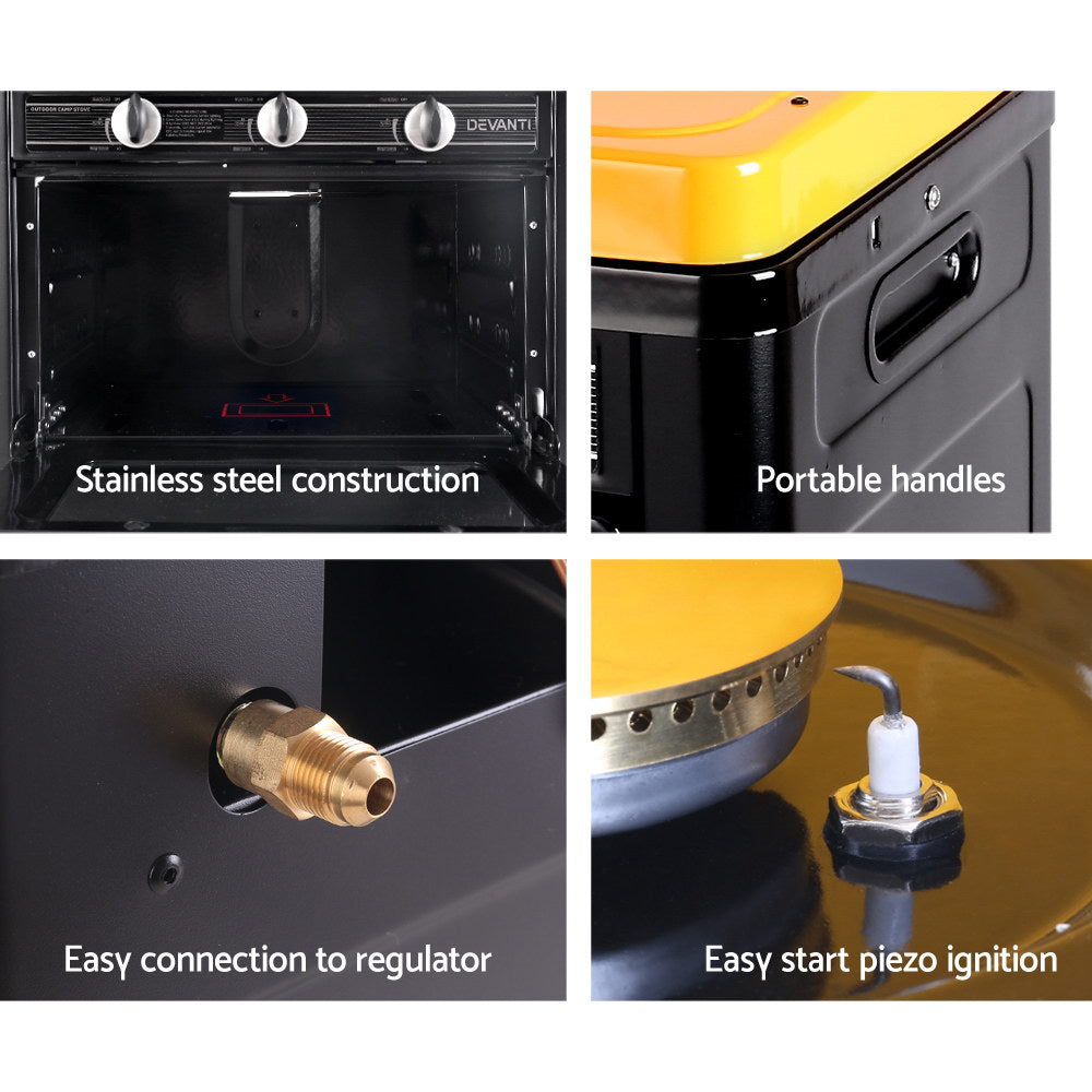 Devanti Portable LPG Gas Oven Black Camping Stove